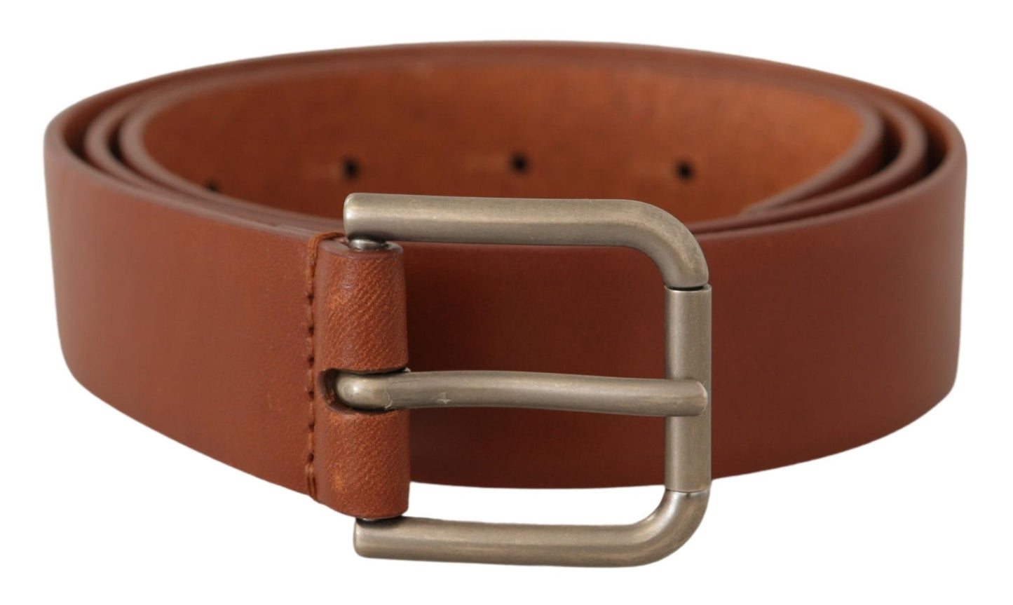 Brown Calf Leather Silver Tone Metal Buckle Belt