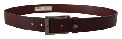 Brown Leather Silver Metal Crown Buckle Belt