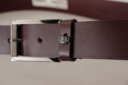 Brown Leather Silver Metal Crown Buckle Belt