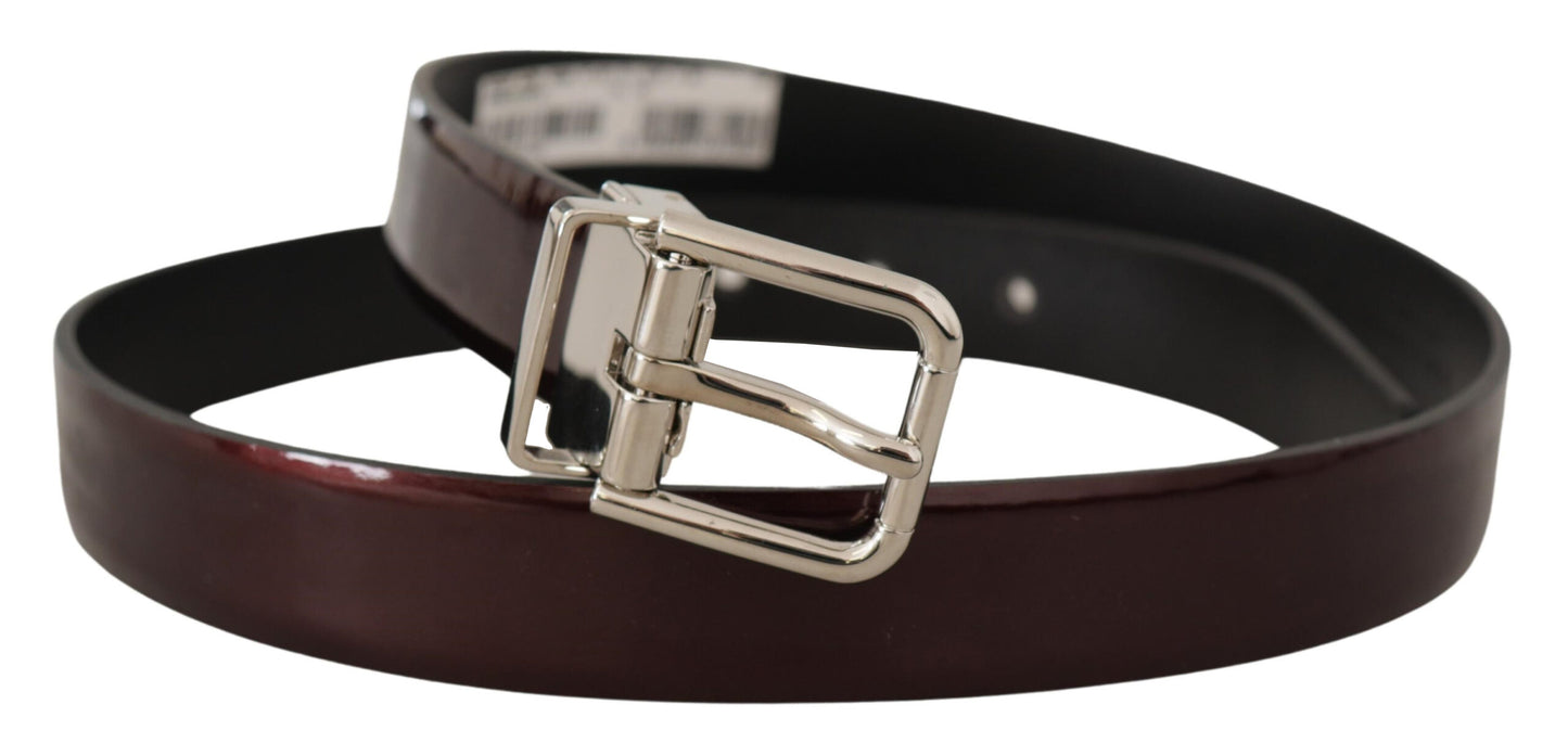 Brown Patent Leather Silver Metal Buckle Belt