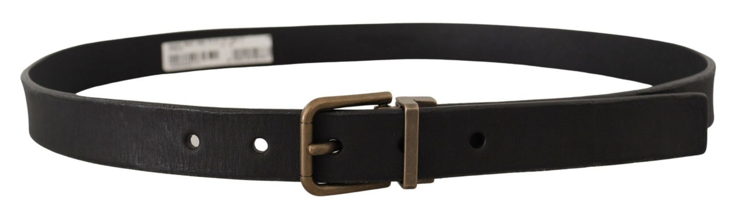 Black Leather Brass Metal Grain Buckle Classic Belt