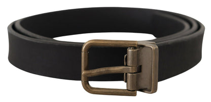 Black Leather Brass Metal Grain Buckle Classic Belt