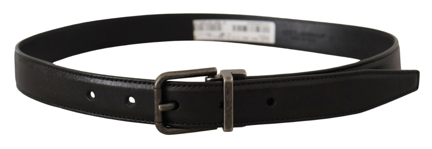 Black Calf Leather Logo Metal Buckle Belt