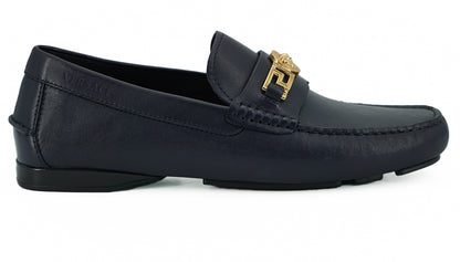 Versace Navy Blue Calf Leather Loafers Shoes