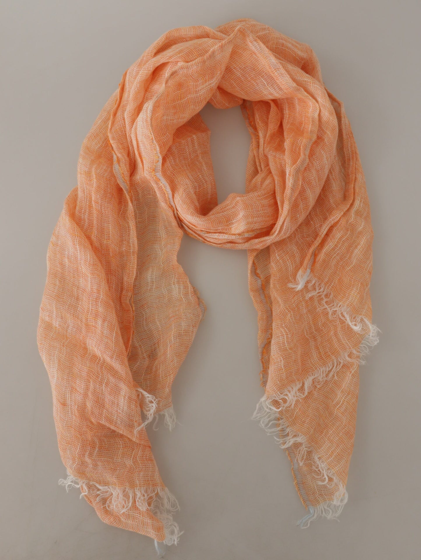 Malo Peach Linen Knitted Shawl Wrap Fringes Scarf