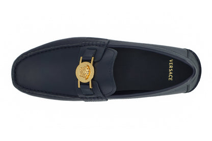 Versace Navy Blue Calf Leather Loafers Shoes