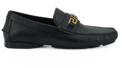 Versace Black Calf Leather Loafers Shoes