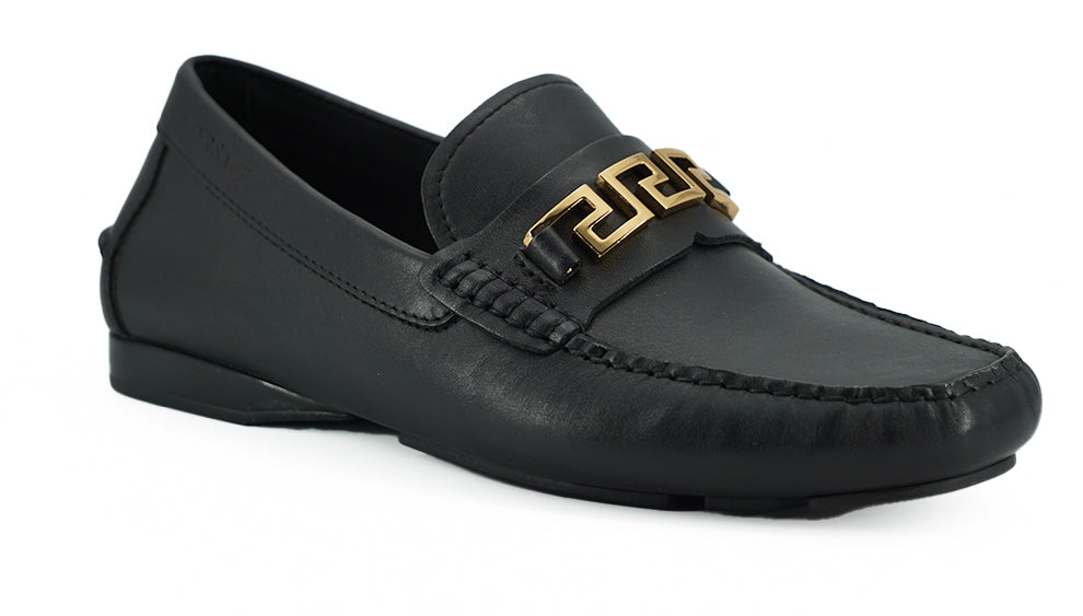 Versace Black Calf Leather Loafers Shoes