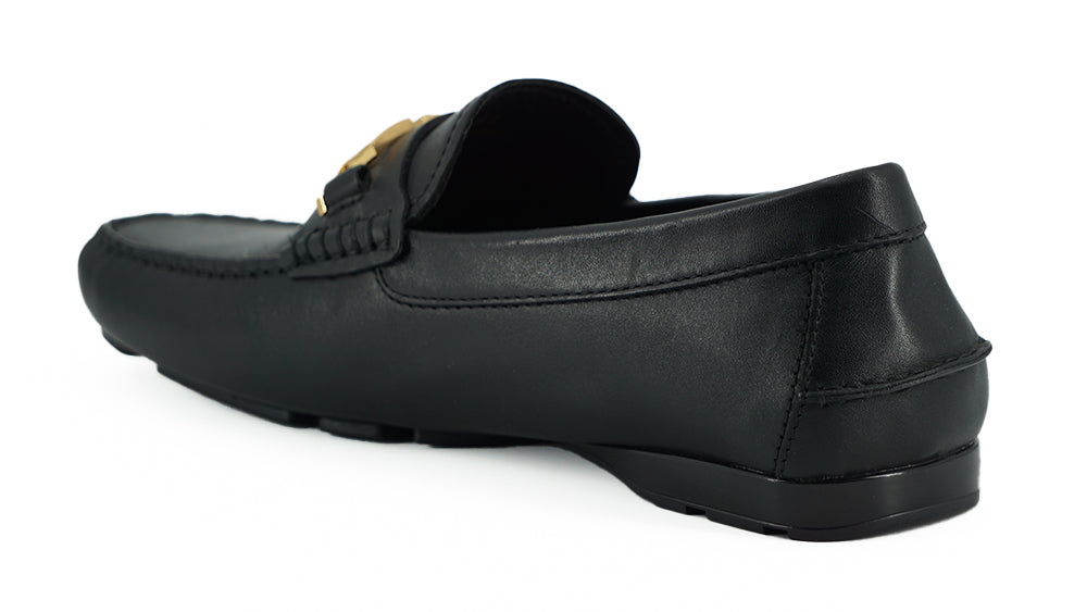 Versace Black Calf Leather Loafers Shoes