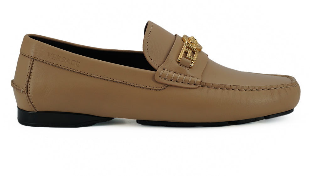 Versace Beige Calf Leather Loafers Shoes