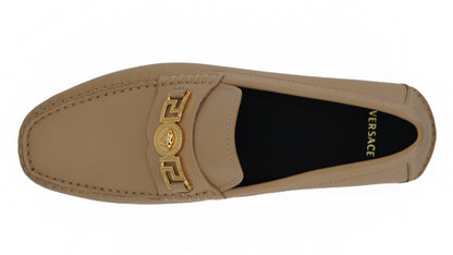 Versace Beige Calf Leather Loafers Shoes