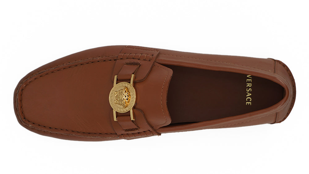 Versace Natural Brown Calf Leather Loafers Shoes