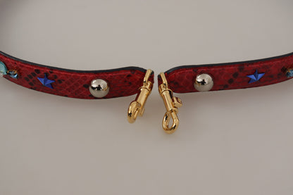 Red Exotic Leather Crystals Shoulder Strap