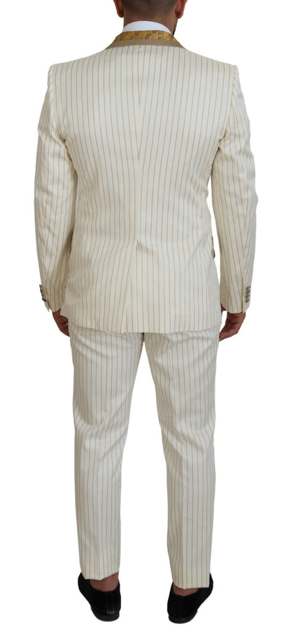 Dolce & Gabbana Men's Off White Gold Striped Tuxedo Slim Fit Suit