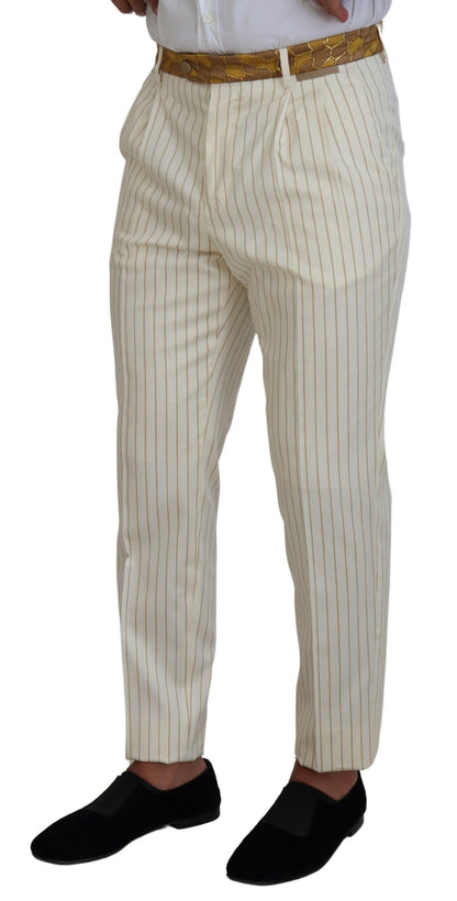 Dolce & Gabbana Men's Off White Gold Striped Tuxedo Slim Fit Suit