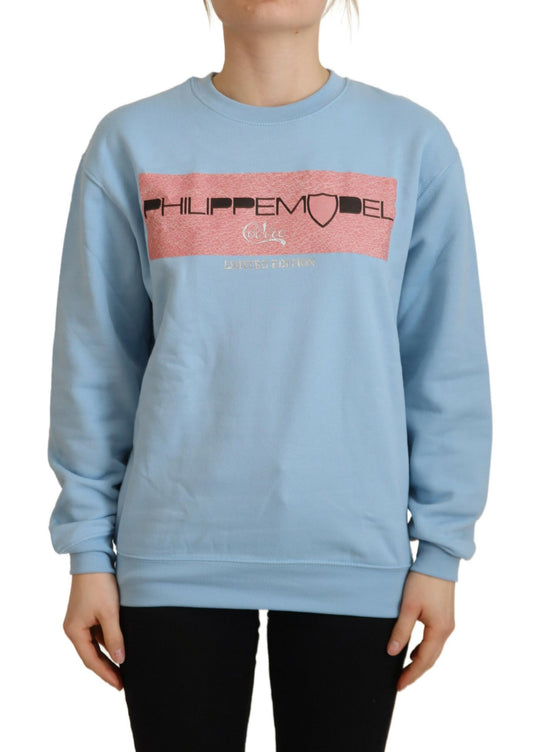 Philippe Model Women's Light Blue Logo Printed Long Sleeves Sweater