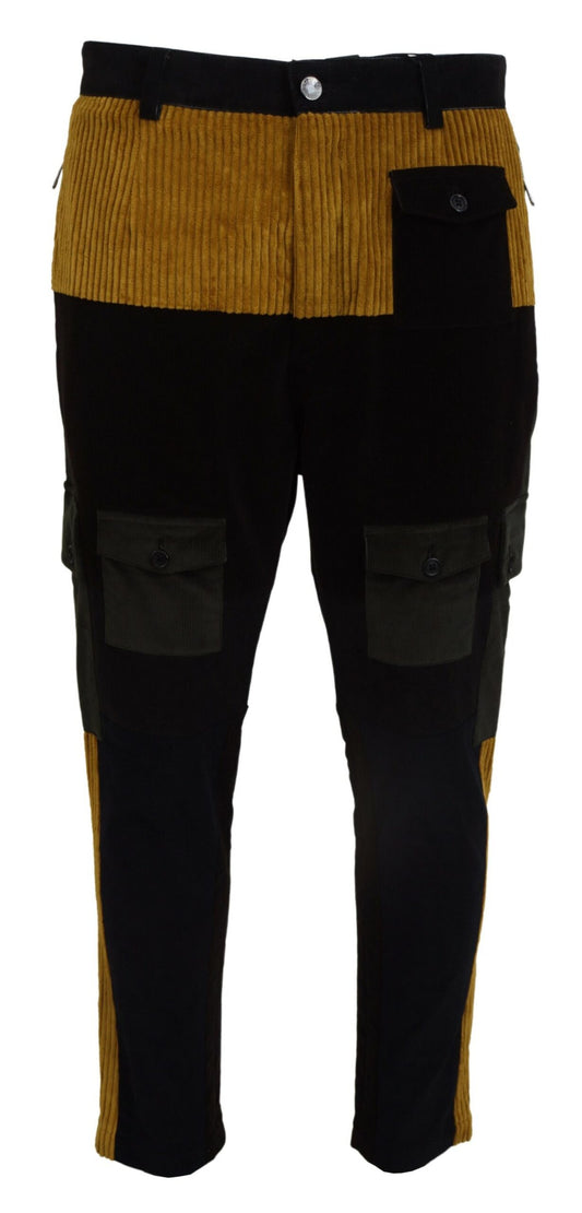 Dolce & Gabbana Black Yellow Cotton Men Pants