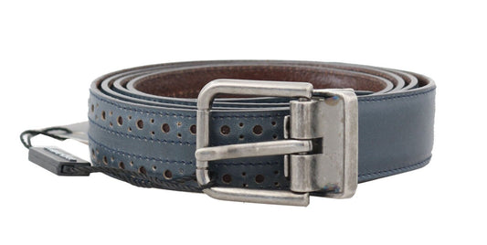 Dolce & Gabbana Men's Blue Perforated Leather Gray Buckle Belt