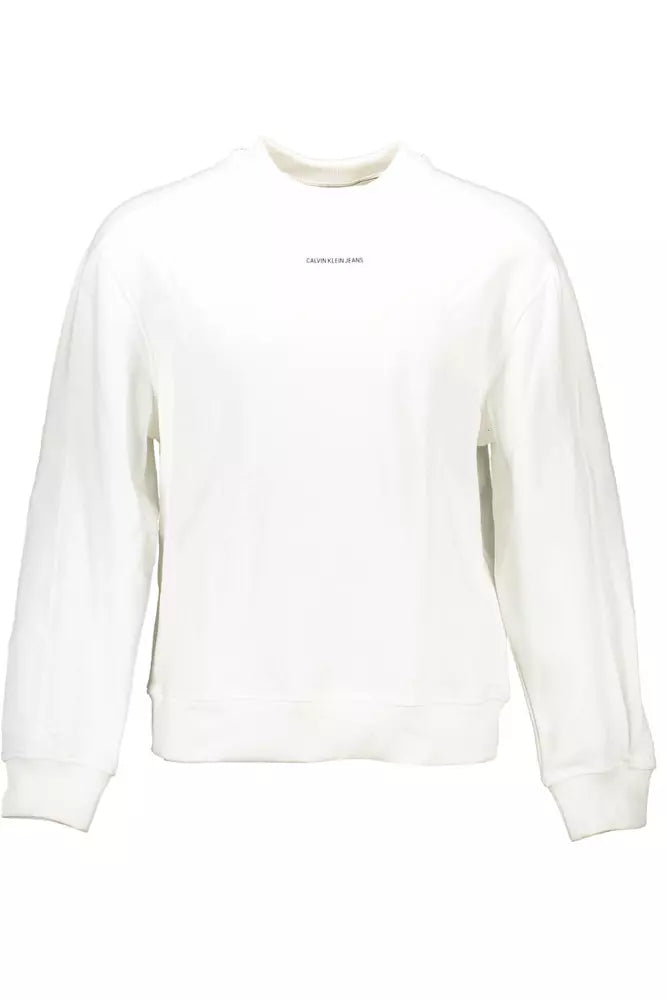 Calvin Klein Men's Sleek White Cotton Logo Sweatshirt