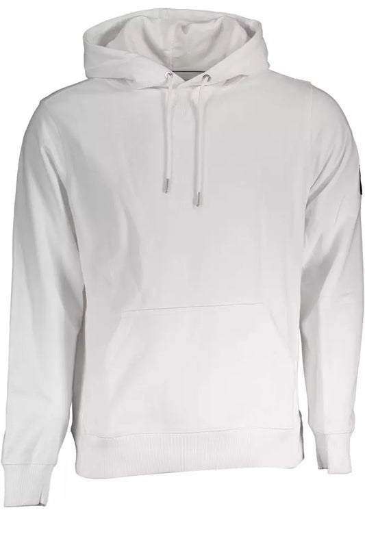 Calvin Klein Men's Sleek White Hooded Sweatshirt with Logo Detail