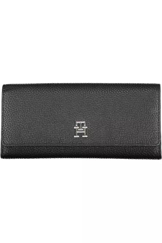 Elegant Black Tri-Fold Wallet with Snap Closure