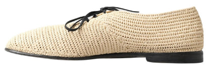 Dolce & Gabbana Beige Woven Lace Up Casual Derby Shoes