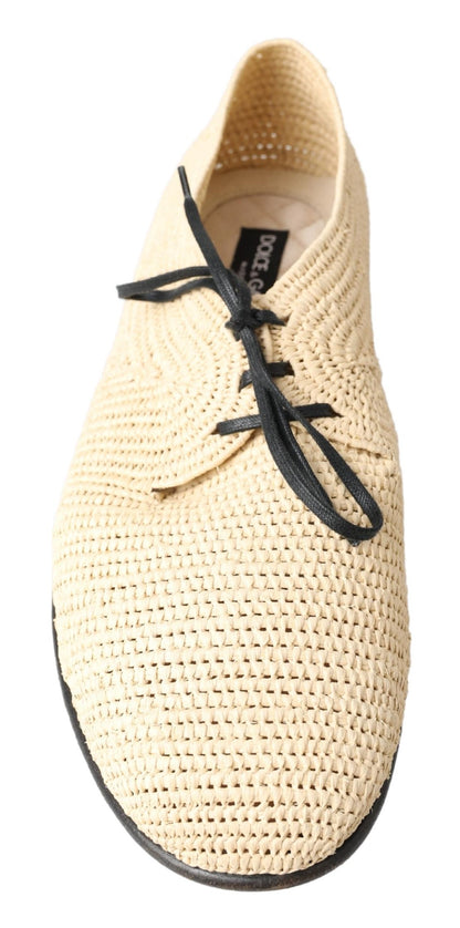 Dolce & Gabbana Beige Woven Lace Up Casual Derby Shoes