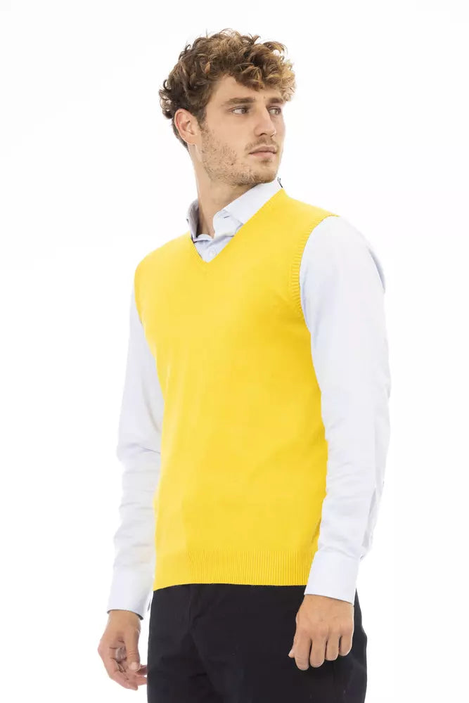 Alpha Studio Men's Yellow Viscose V-neck Sweater Vest