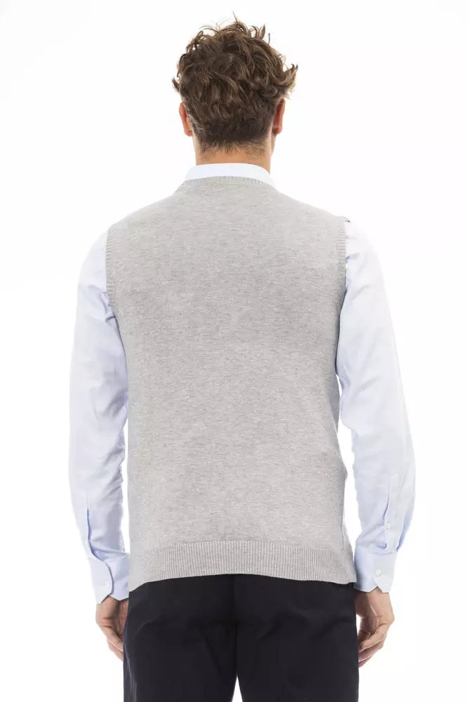 Alpha Studio Men's Gray Viscose V-neck Sweater Vest