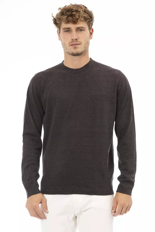 Alpha Studio Men's Brown Cotton Crewneck Sweater