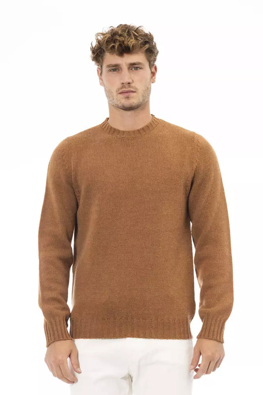 Alpha Studio Men's Beige Alpaca Wool Crewneck Sweater