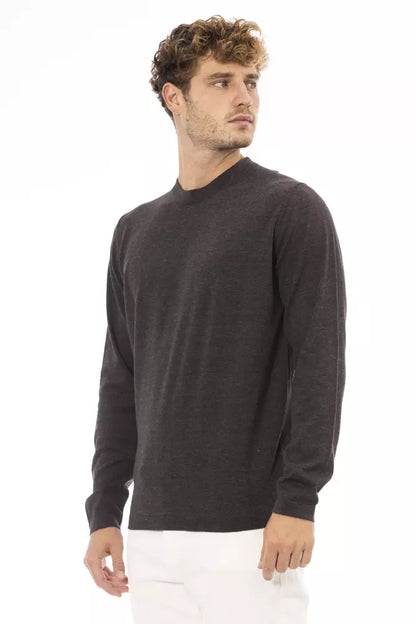 Alpha Studio Men's Brown Cotton Crewneck Sweater