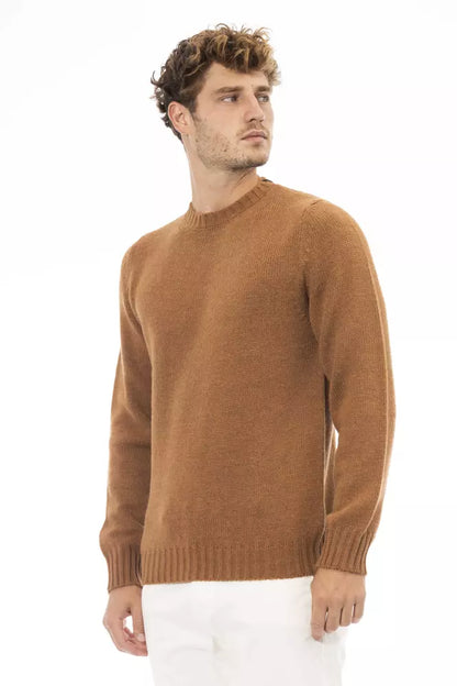 Alpha Studio Men's Beige Alpaca Wool Crewneck Sweater