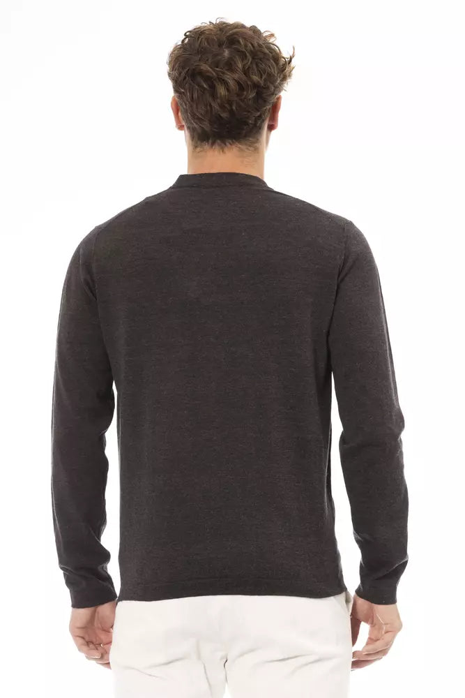 Alpha Studio Men's Brown Cotton Crewneck Sweater