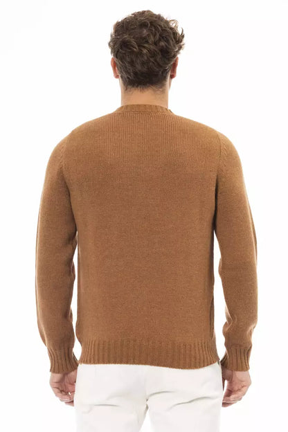 Alpha Studio Men's Beige Alpaca Wool Crewneck Sweater