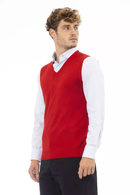 Alpha Studio Men's Red Viscose V-neck Sweater Vest