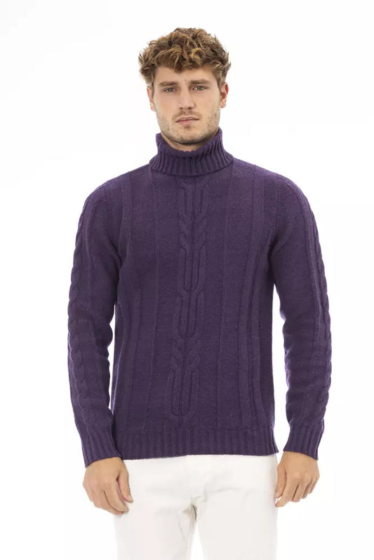 Alpha Studio Men's Purple Merino Wool Turtleneck Sweater