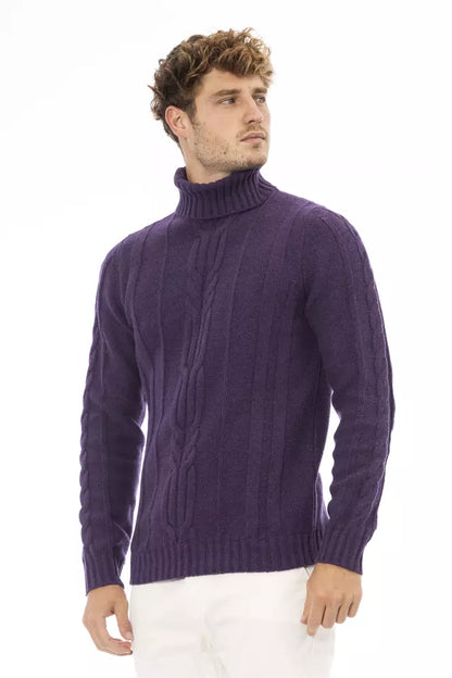 Alpha Studio Men's Purple Merino Wool Turtleneck Sweater