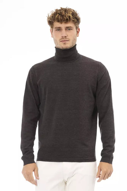 Alpha Studio Men's Brown Cotton Turtleneck Sweater