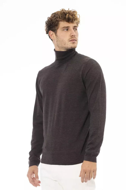 Alpha Studio Men's Brown Cotton Turtleneck Sweater