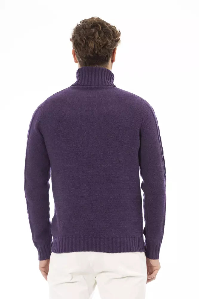 Alpha Studio Men's Purple Merino Wool Turtleneck Sweater