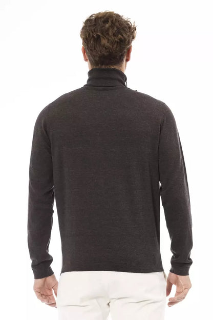 Alpha Studio Men's Brown Cotton Turtleneck Sweater