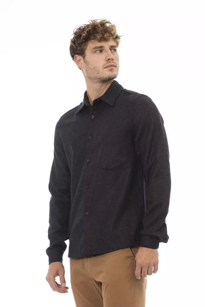 Alpha Studio Men's Gray Wool Flannel Long Sleeve Shirt