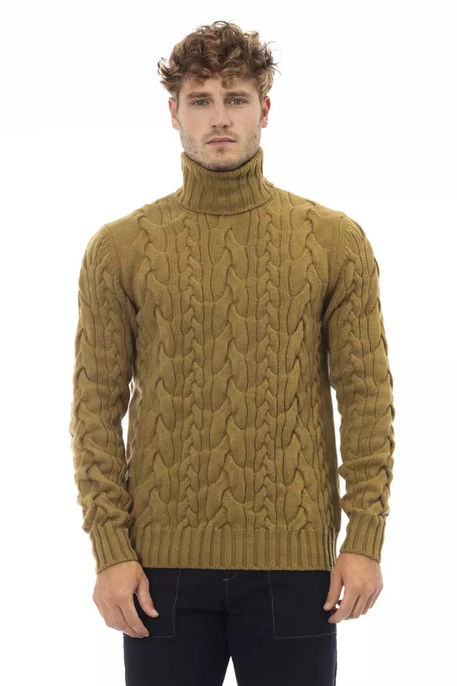 Alpha Studio Men's Brown Wool Turtleneck Sweater