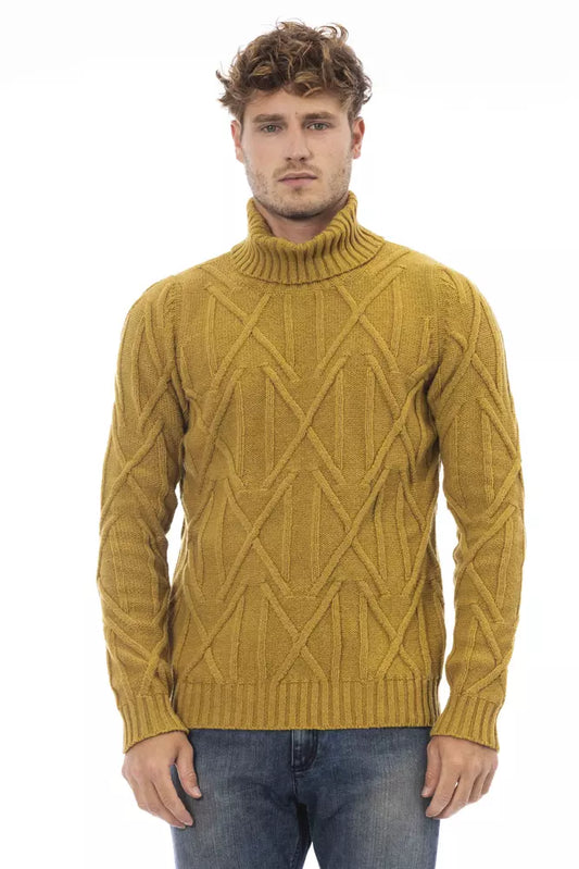 Alpha Studio Men's Yellow Merino Wool Turtleneck Sweater