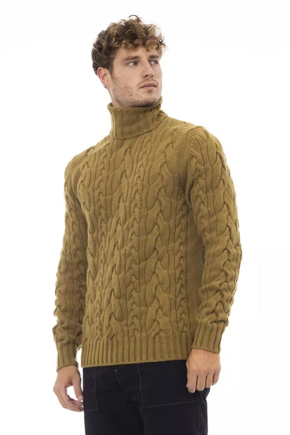 Alpha Studio Men's Brown Wool Turtleneck Sweater