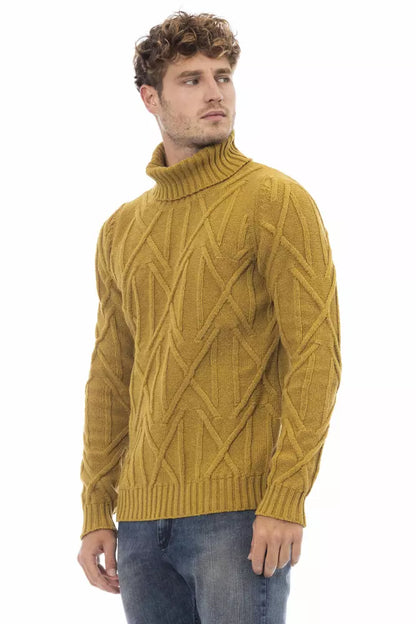 Alpha Studio Men's Yellow Merino Wool Turtleneck Sweater