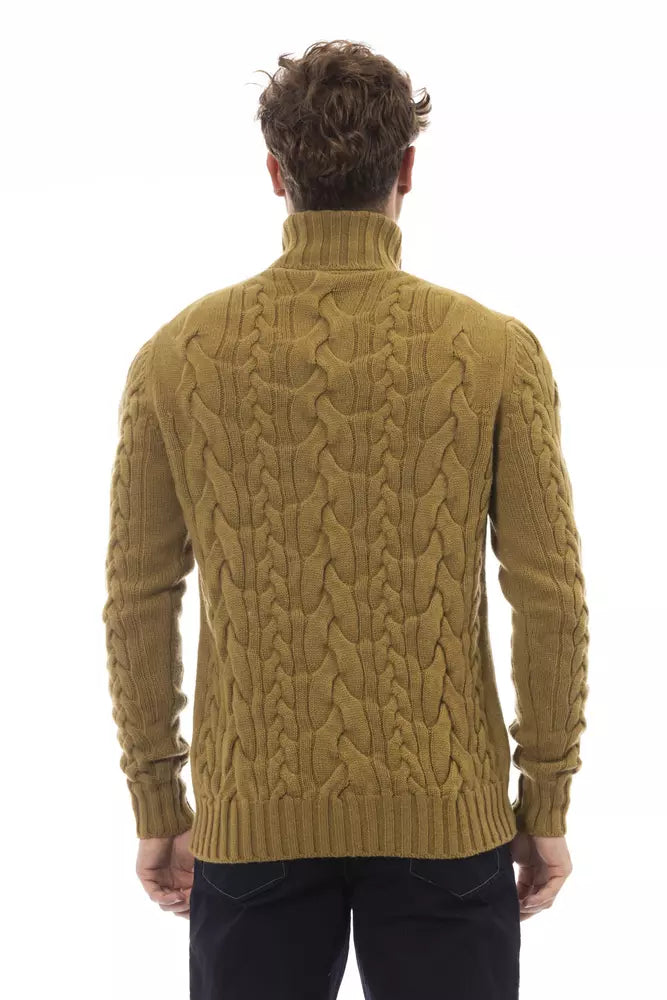 Alpha Studio Men's Brown Wool Turtleneck Sweater