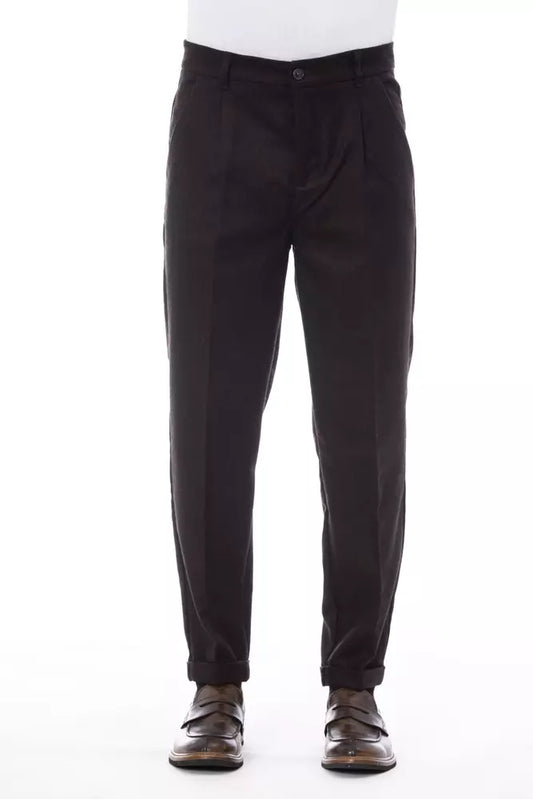 Alpha Studio Men's Brown Wool Pants