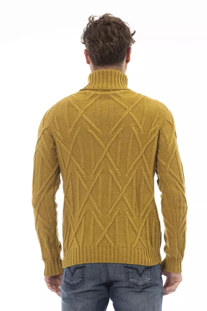 Alpha Studio Men's Yellow Merino Wool Turtleneck Sweater